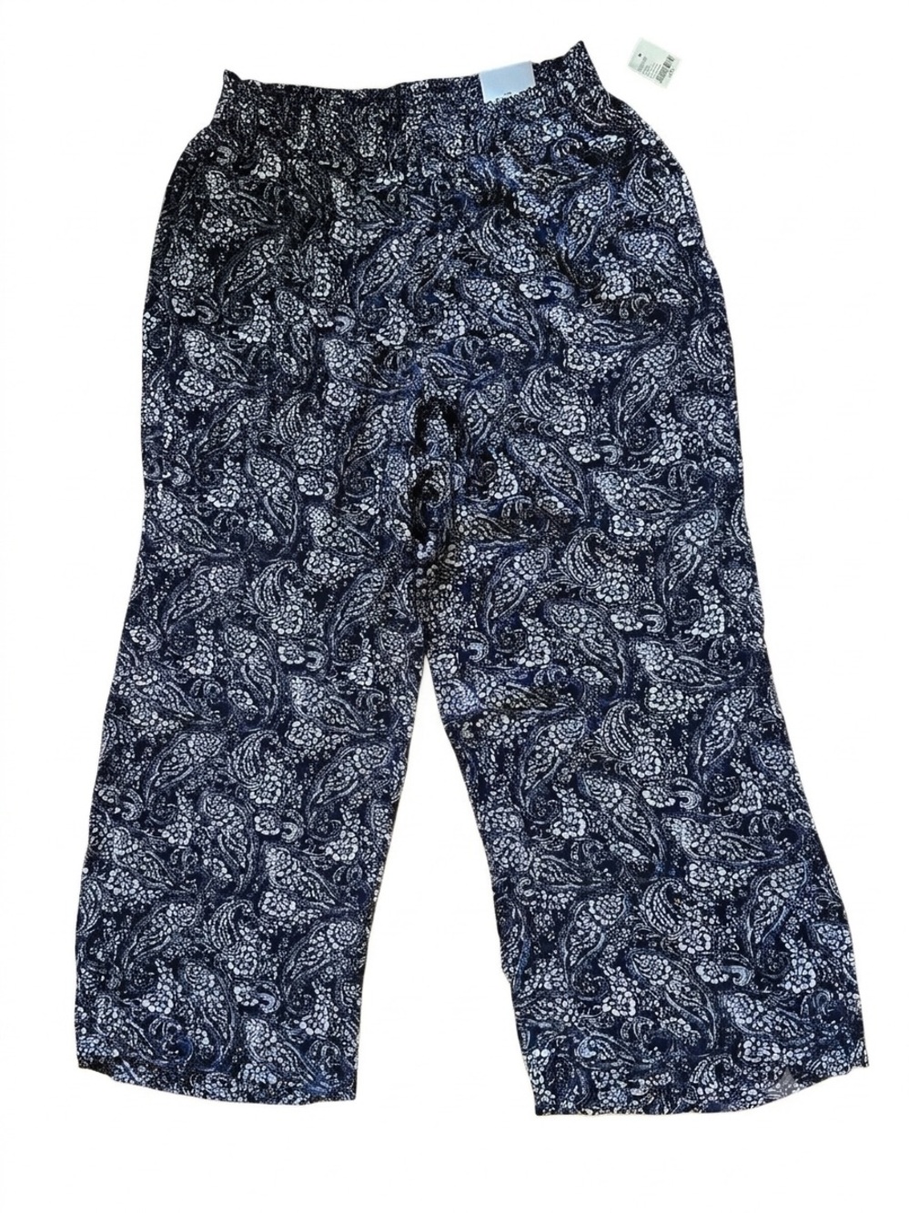 Catherines Paisley Capri Wide Leg Pants smocked elastic waist 2X Summer Work NWT